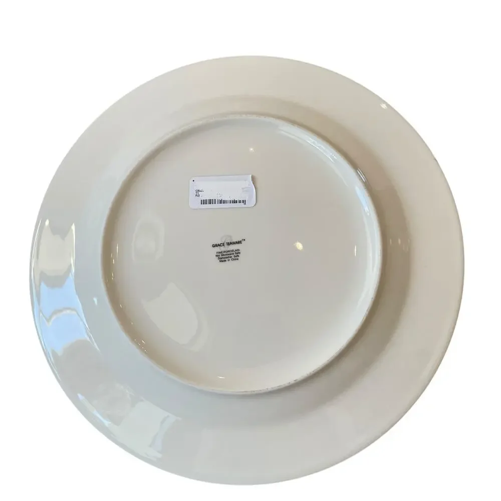 NEW Grace Teaware Fine Porcelain 11in Dinner Plates Aqua Blue Floral Set of 4